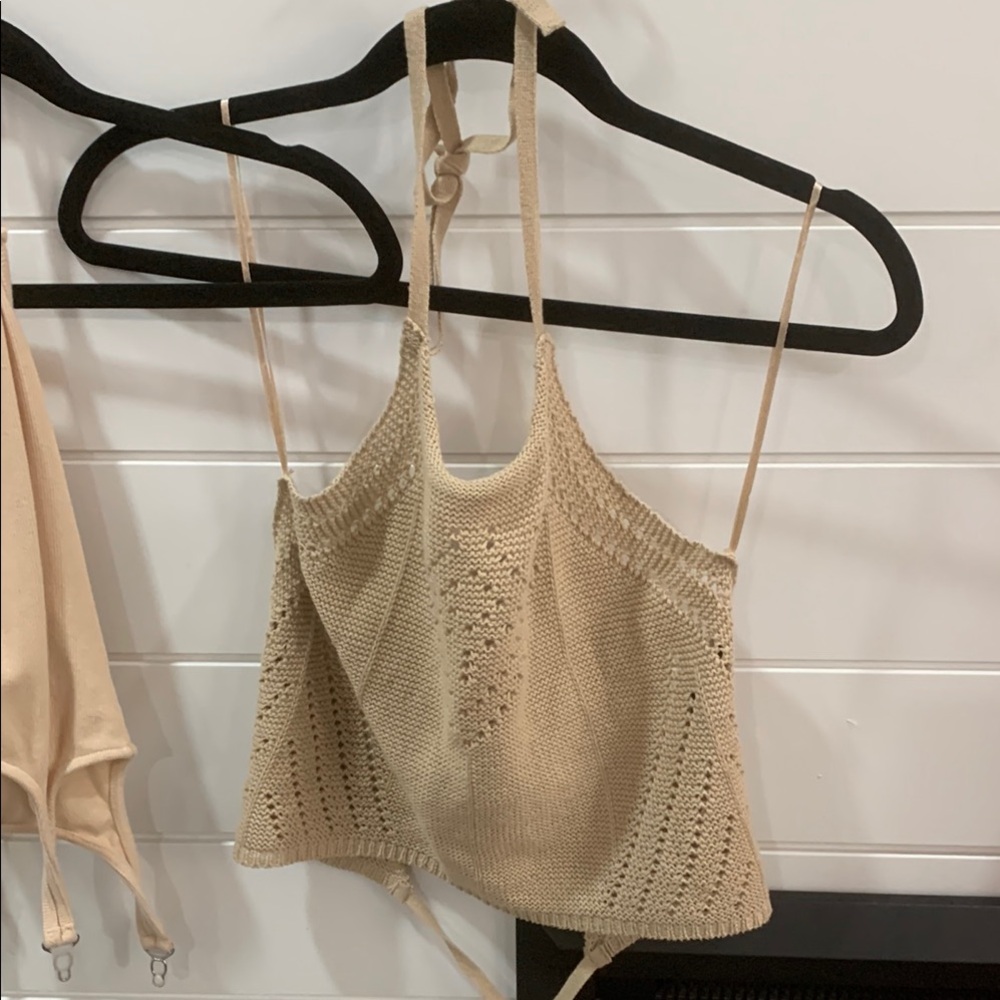 Elegant Beige Knit Halter Top